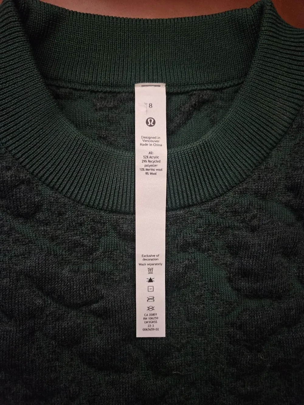 Lululemon Jacquard Multi-Texture Crew Neck Sweater Size 8